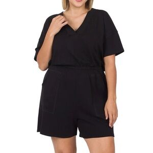 Emma & Michele V-Neck Short Romper Black